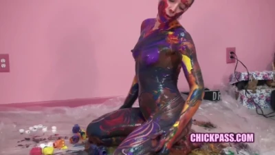 ChickPass Amateurs - Kinky Coed Lina is Covering her Naked Young Body with Paint